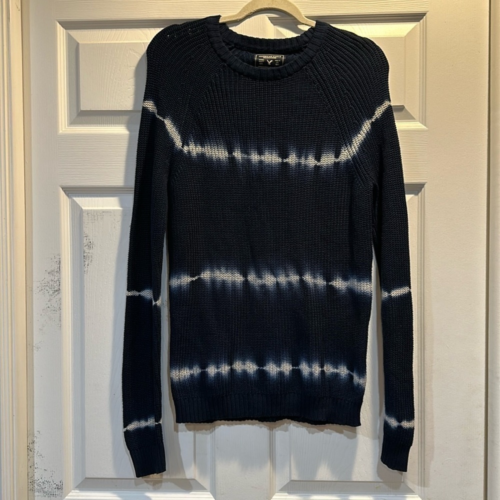 American Eagle Navy Tie-Dye Cotton Crewneck Sweater S